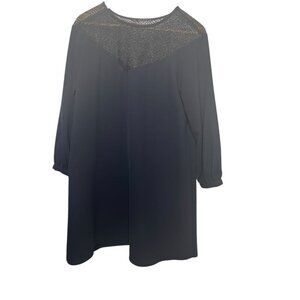 Zara Long Sleeve Eyelet Dress - Navy Blue - Size M